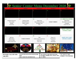 senior menu december center